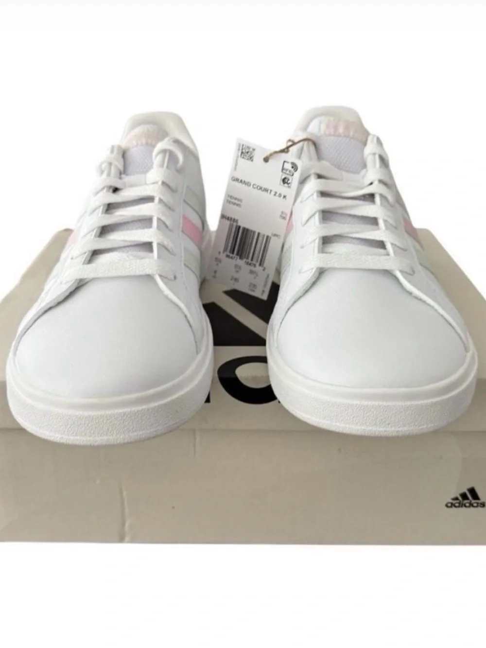 NWT Adidas Grand Court 2.0 K Pastel Sneakers White Pink Youth 6 Fits Women 7.5